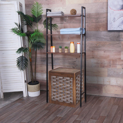Staande plank MCW-K82, badkamer plank wasmachine plank ladder plank, industrieel metaal hout 155x64x25cm ~ bruin