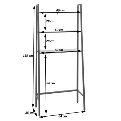 Staande plank MCW-K82, badkamerplank wasmachineplank ladderplank, industrieel metaal hout 155x64x25cm ~ grijsbruin