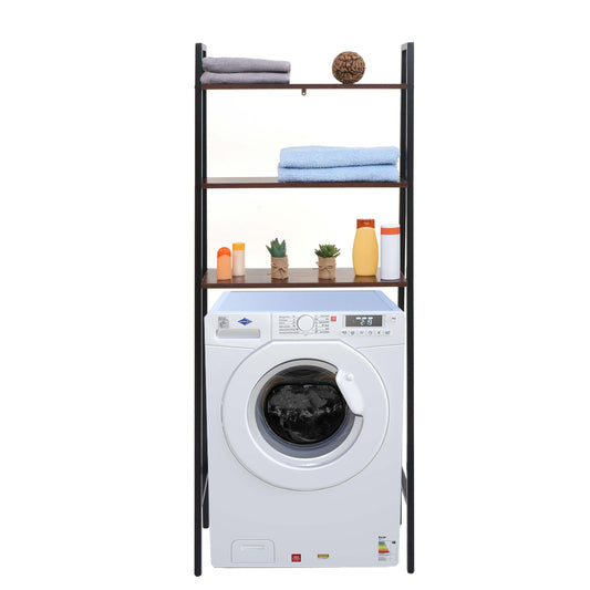 Staande plank MCW-K82, badkamer plank wasmachine plank ladder plank, industrieel metaal hout 155x64x25cm ~ bruin