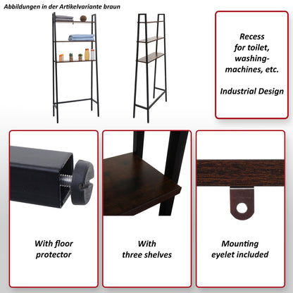 Staande plank MCW-K82, badkamer plank wasmachine plank ladder plank, industrieel metaal hout 155x64x25cm ~ natuur