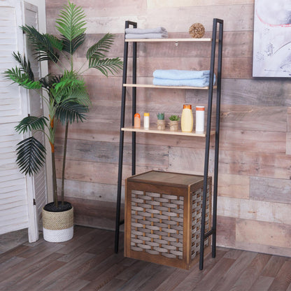Staande plank MCW-K82, badkamer plank wasmachine plank ladder plank, industrieel metaal hout 155x64x25cm ~ natuur