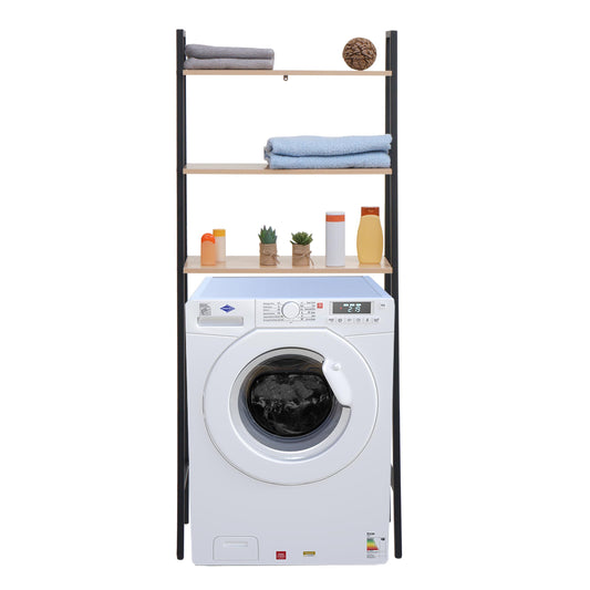 Staande plank MCW-K82, badkamer plank wasmachine plank ladder plank, industrieel metaal hout 155x64x25cm ~ natuur