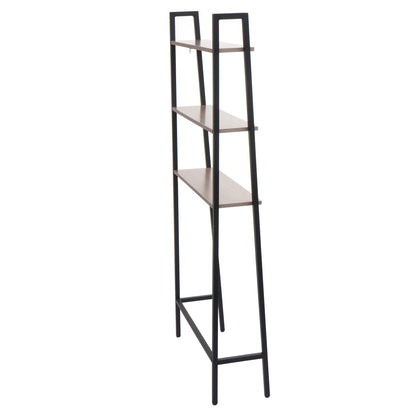 Staande plank MCW-K82, badkamerplank wasmachineplank ladderplank, industrieel metaal hout 155x64x25cm ~ grijsbruin