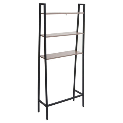 Staande plank MCW-K82, badkamerplank wasmachineplank ladderplank, industrieel metaal hout 155x64x25cm ~ grijsbruin