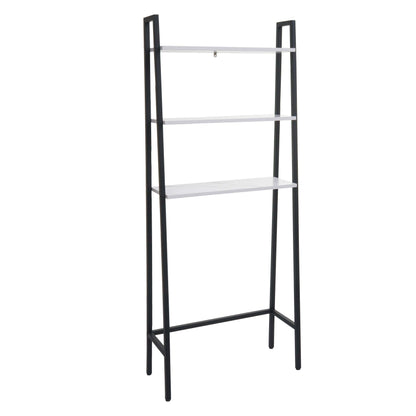 Staande plank MCW-K82, badkamerplank wasmachine plank ladderplank, industrieel metaal hout 155x64x25cm ~ marmer-look wit