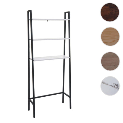 Staande plank MCW-K82, badkamerplank wasmachine plank ladderplank, industrieel metaal hout 155x64x25cm ~ marmer-look wit