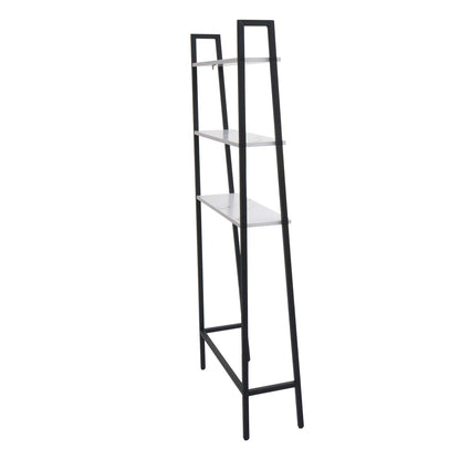Staande plank MCW-K82, badkamerplank wasmachine plank ladderplank, industrieel metaal hout 155x64x25cm ~ marmer-look wit