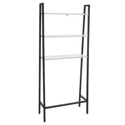 Staande plank MCW-K82, badkamerplank wasmachine plank ladderplank, industrieel metaal hout 155x64x25cm ~ marmer-look wit