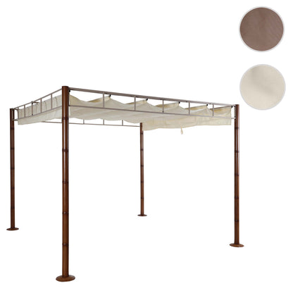 Pergola MCW-L42, tuinpaviljoen terrasoverkapping, stevig 7cm metalen frame 3x3m bamboe look ~ crème-wit