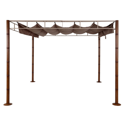 Pergola MCW-L42, tuinpaviljoen terrasoverkapping, stevig 7cm metalen frame 3x3m bamboe look ~ taupe-bruin