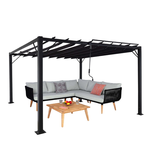 Pergola MCW-L40, tuinrooster paviljoen terrasoverkapping, 8cm aluminium frame doek/textiel, 3x3m antraciet