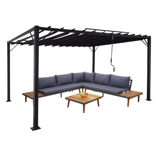 Pergola MCW-L40, tuinrooster paviljoen terrasoverkapping, 8cm aluminium frame doek/textiel, 3x4m antraciet