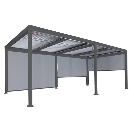 Aluminium pergola MCW-L41 met 3x zijwand, lamellenpaviljoen, stevig 8cm metalen frame 3x6m ~ antraciet