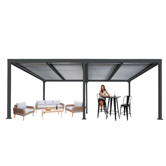 Aluminium pergola MCW-L41, lamellen paviljoen terrasoverkapping, stevig 8cm metalen frame 3x6m ~ antraciet