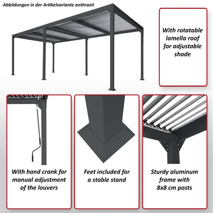 Aluminium pergola MCW-L41, lamellen paviljoen terrasoverkapping, stevig 8cm metalen frame 3x6m ~ antraciet