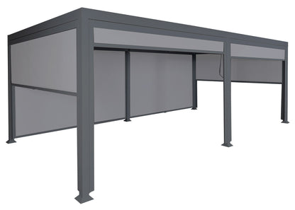 Aluminium pergola MCW-L41 met 6x zijwand, lamellenpaviljoen, stevig 8cm metalen frame 3x6m ~ antraciet