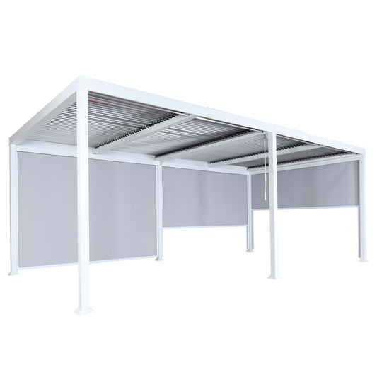 Aluminium pergola MCW-L41 met 3x zijwand, lamellenpaviljoen, stevig 8cm metalen frame 3x6m ~ wit