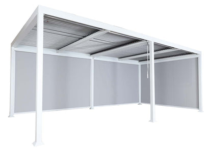 Aluminium pergola MCW-L41 met 3x zijwand, lamellenpaviljoen, stevig 8cm metalen frame 3x6m ~ wit