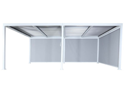 Aluminium pergola MCW-L41 met 3x zijwand, lamellenpaviljoen, stevig 8cm metalen frame 3x6m ~ wit