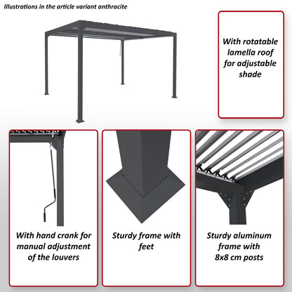 Aluminium pergola MCW-L41, lamellen paviljoen terrasoverkapping, stevig 8cm metalen frame 3x3m ~ wit