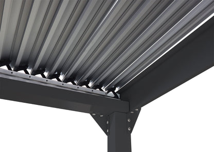 Aluminium pergola MCW-L41 met 3x zijwand, lamellenpaviljoen, stevig 8cm metalen frame 3x3,7m ~ antraciet
