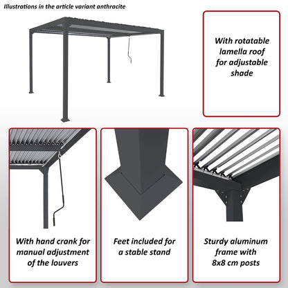 Aluminium pergola MCW-L41, lamellen paviljoen terrasoverkapping, stevig 8cm metalen frame 3x3,7m ~ antraciet