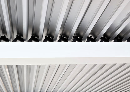 Aluminium pergola MCW-L41, lamellen paviljoen terrasoverkapping, stevig 8cm metalen frame 3x3m ~ wit