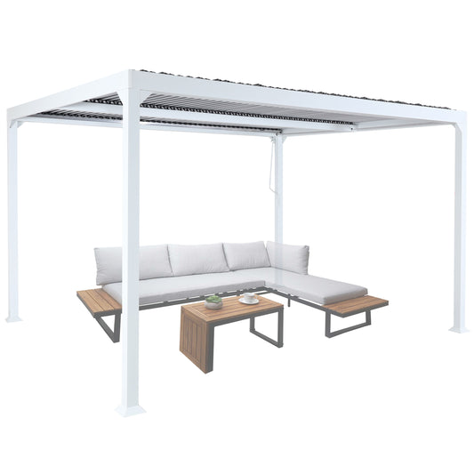 Aluminium pergola MCW-L41, lamellen paviljoen terrasoverkapping, stevig 8cm metalen frame 3x3,7m ~ wit