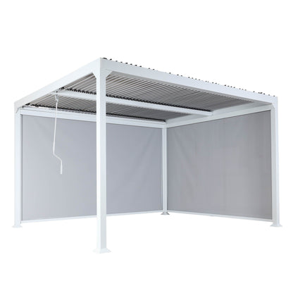 Aluminium pergola MCW-L41 met 2x zijwand, lamellenpaviljoen, stevig 8cm metalen frame 3x3.7m ~ wit