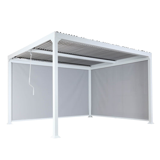 Aluminium pergola MCW-L41 met 2x zijwand, lamellenpaviljoen, stevig 8cm metalen frame 3x3.7m ~ wit