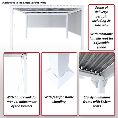 Aluminium pergola MCW-L41 met 2x zijwand, lamellenpaviljoen, stevig 8cm metalen frame 3x3m ~ antraciet