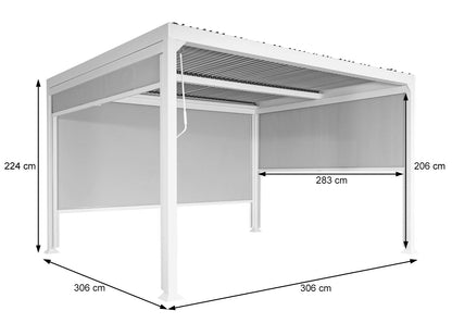 Aluminium pergola MCW-L41 met 3x zijwand, lamellenpaviljoen, stevig 8cm metalen frame 3x3m ~ wit