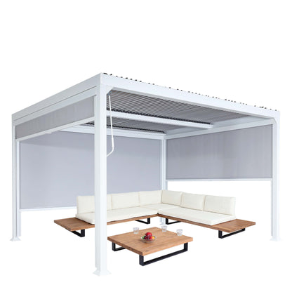 Aluminium pergola MCW-L41 met 3x zijwand, lamellenpaviljoen, stevig 8cm metalen frame 3x3,7m ~ wit