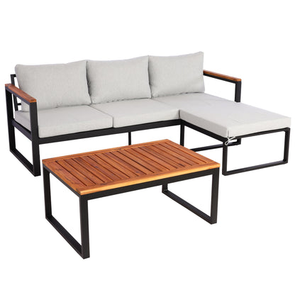 Tuinset MCW-L26b, tuinzitgroep loungeset bank, aluminium acaciahout MVG-gecertificeerd ~ lichtgrijs