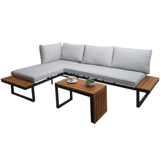 Tuinset MCW-L27, bankstel loungeset, spun poly aluminium acaciahout MVG-gecertificeerd ~ lichtgrijs