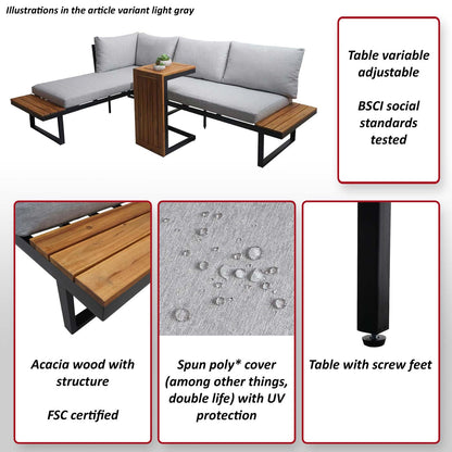 Tuinset MCW-L27, bankstel loungeset, gesponnen poly aluminium acaciahout MVG-gecertificeerd ~ donkergrijs