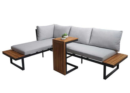 Tuinset MCW-L27, bankstel loungeset, spun poly aluminium acaciahout MVG-gecertificeerd ~ lichtgrijs