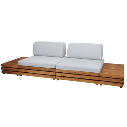 Tuinset MCW-L28, loungeset zitgroep lounge fauteuil bank, gesponnen poly acaciahout MVG ~ bekleding lichtgrijs