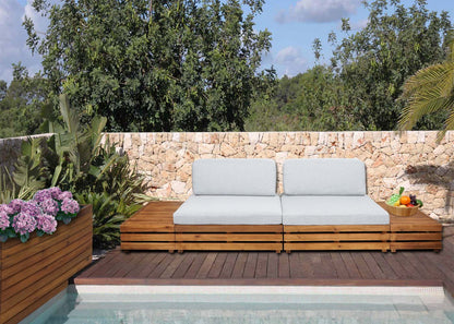 Tuinset MCW-L28, loungeset zitgroep lounge fauteuil bank, gesponnen poly acaciahout MVG ~ bekleding lichtgrijs