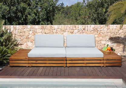 Tuinset MCW-L28, loungeset zitgroep lounge fauteuil bank, gesponnen poly acaciahout MVG ~ bekleding lichtgrijs