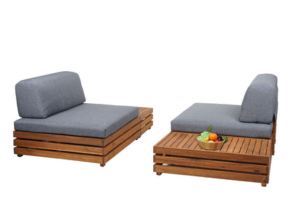 Tuinset MCW-L28, loungeset zitgroep lounge fauteuil bank, gesponnen poly acaciahout MVG ~ bekleding donkergrijs
