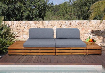 Tuinset MCW-L28, loungeset zitgroep lounge fauteuil bank, gesponnen poly acaciahout MVG ~ bekleding donkergrijs