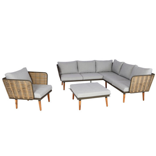 Tuinset MCW-L31, loungeset bank buiten, gesponnen polymetaal polyrotan MVG-gecertificeerd ~ lichtgrijs