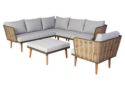 Tuinset MCW-L31, loungeset bank buiten, gesponnen polymetaal polyrotan MVG-gecertificeerd ~ lichtgrijs