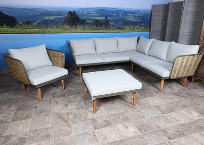 Tuinset MCW-L31, loungeset bank buiten, gesponnen polymetaal polyrotan MVG-gecertificeerd ~ lichtgrijs