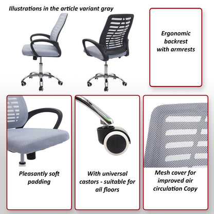 Bureaustoel MCW-L44, bureaustoel computerstoel, ergonomische rugleuning, netbespanning stof/textiel ~ zwart