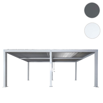 Pergola MCW-L46, tuinpaviljoen met latten, 11cm aluminium frame, stormvaste regengoot, 3x6m ~ wit