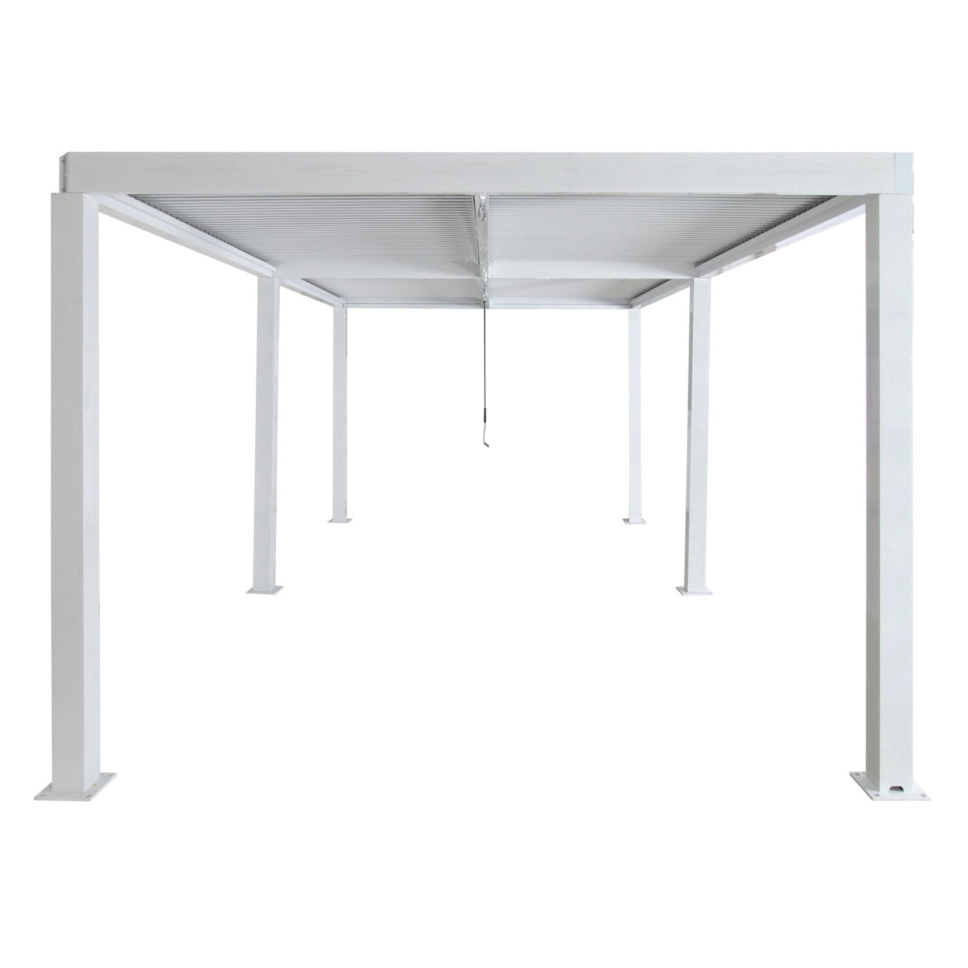 Pergola MCW-L46, tuinpaviljoen met latten, 11cm aluminium frame, stormvaste regengoot, 3x6m ~ wit