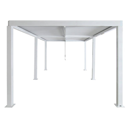 Pergola MCW-L46, tuinpaviljoen met latten, 11cm aluminium frame, stormvaste regengoot, 3x6m ~ wit