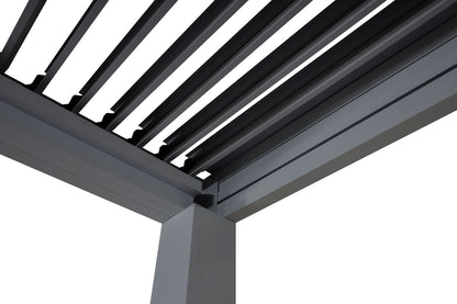 Pergola MCW-L46, tuinpaviljoen met latten, 10cm aluminium frame, stormvaste regengoot, 3x4m ~ antraciet